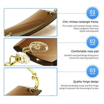 Dollger Rimless Rectangle Sunglasses for Women Fashion Frameless Square Glasses for Men Ultralight UV400 Eyewear Unisex Tea