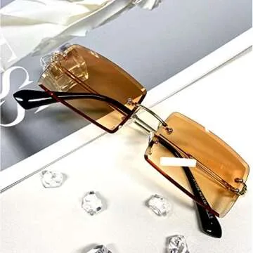 Dollger Rimless Rectangle Sunglasses for Women Fashion Frameless Square Glasses for Men Ultralight UV400 Eyewear Unisex Tea