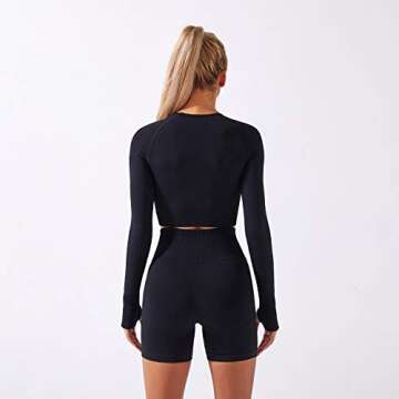 Yoga Outfits for Women 2 Piece Workout Sets Seamless Athletic Long Sleeves Crop Tops Shirt Thumb Hol...
