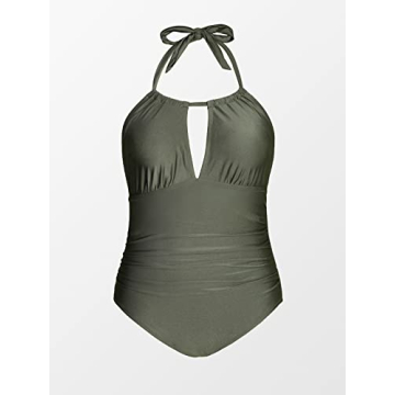 CUPSHE Women's Plus Size One Piece Swimsuit Green Halter Shirring Bikini, Size 3X