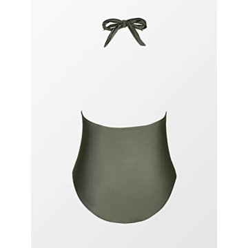 CUPSHE Women's Plus Size One Piece Swimsuit Green Halter Shirring Bikini, Size 3X