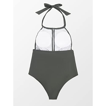 CUPSHE Women's Plus Size One Piece Swimsuit Green Halter Shirring Bikini, Size 3X