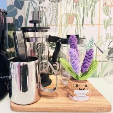 Handmade Crochet Mini Funny Potted-Positive Emotional Support Plant,Crochet Desk Decor,Crochet Flower Decor,Gift for Friends,Mother's Day Gift,Encouragement Gifts (Lavender)