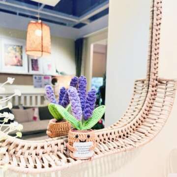 Handmade Crochet Mini Funny Potted-Positive Emotional Support Plant,Crochet Desk Decor,Crochet Flower Decor,Gift for Friends,Mother's Day Gift,Encouragement Gifts (Lavender)