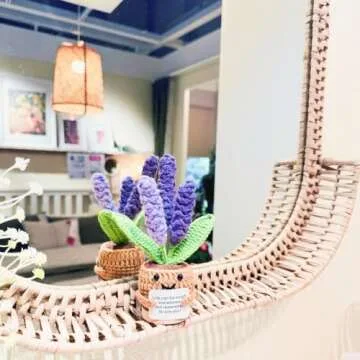 Handmade Crochet Mini Funny Potted-Positive Emotional Support Plant,Crochet Desk Decor,Crochet Flower Decor,Gift for Friends,Mother's Day Gift,Encouragement Gifts (Lavender)