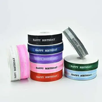 TONIFUL Happy Birthday Ribbon 1 Inch White Satin Silk Ribbons for Gift Wrapping 50 Yards Chiffon Organza Ribbon for Birthday Party Supplies Bouquet Wrapping Cake Box Wrapping Decoration