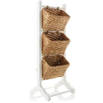 Elegant 3-Tier Floor Stand with Water Hyacinth Baskets