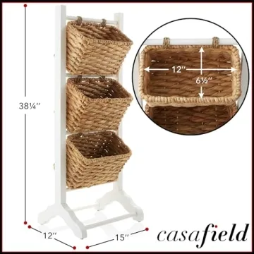 Elegant 3-Tier Floor Stand with Water Hyacinth Baskets