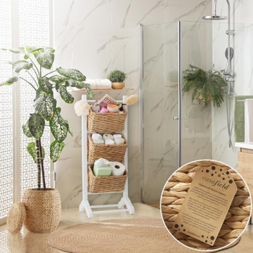 Elegant 3-Tier Floor Stand with Water Hyacinth Baskets