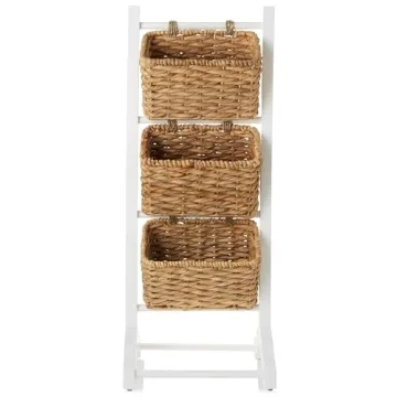 Elegant 3-Tier Floor Stand with Water Hyacinth Baskets
