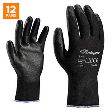 SAFEYEAR 12-Pairs PU Coated Work Gloves, Excellent Grip on Palm & Fingers,Polyurethane Coated Safety...