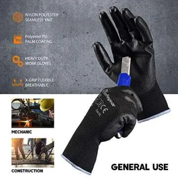 Durable Safeyear Work Gloves - 12 Pairs, Excellent Grip