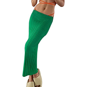 SAFRISIOR Women Solid Knitted Long Maxi Skirt Slim Stretch Midi Skirt Strapless Bodycon Beach Cover ...