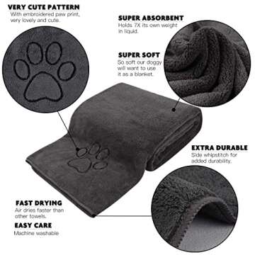 KinHwa Dog Towel Super Absorbent Pet Bath Towel Microfiber Dog Drying Towel for Small, Medium, Large Dogs and Cats 30inch x 50inch Dark-Gray