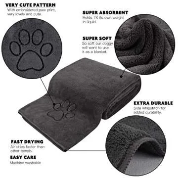 KinHwa Dog Towel Super Absorbent Pet Bath Towel Microfiber Dog Drying Towel for Small, Medium, Large Dogs and Cats 30inch x 50inch Dark-Gray