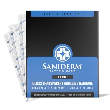 Saniderm Tattoo Aftercare Bandage 3 Sheets (Large Pack, 8 in x 10 in) – Convenient, Faster Tattoo ...