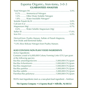 Espoma Organic Iron-Tone 3-0-3 Fertilizer for Healthy Plants