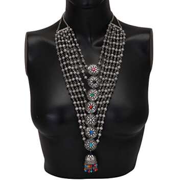 Jwellmart Indian Oxidized Silver Long Statement Partywear Multiline Necklace Fashion Jewelry for Wom...