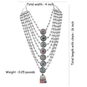 Jwellmart Indian Oxidized Silver Long Statement Partywear Multiline Necklace Fashion Jewelry for Women