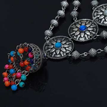 Jwellmart Indian Oxidized Silver Long Statement Partywear Multiline Necklace Fashion Jewelry for Women