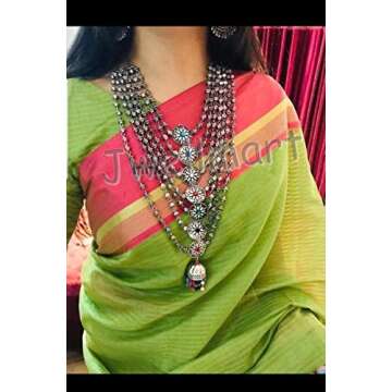 Jwellmart Indian Oxidized Silver Long Statement Partywear Multiline Necklace Fashion Jewelry for Women