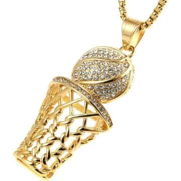 Basketball Rim CZ Inlay Pendant & Box Chain