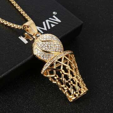 Basketball Rim CZ Inlay Pendant & Box Chain