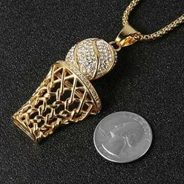 Basketball Rim CZ Inlay Pendant & Box Chain