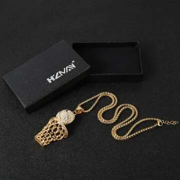Basketball Rim CZ Inlay Pendant & Box Chain
