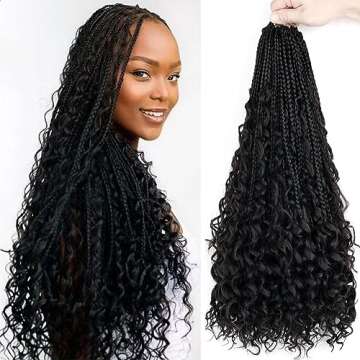 LMZIM 18 Inch Crochet Box Braids with Curly Ends - 8 Packs Bohemian Hair Extensions