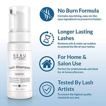 Korean Eyelash Extension Foam Cleanser Shampoo & Brush (50ml) - Oil Free Sensitive Paraben & Sulfate...