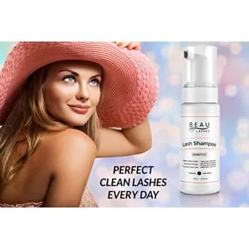 Korean Eyelash Extension Foam Cleanser Shampoo & Brush (50ml) - Oil Free Sensitive Paraben & Sulfate Free Eyelid/Lash Foaming Wash Cleaner To Remove Makeup & Mascara - Ideal For Salons And Home Care