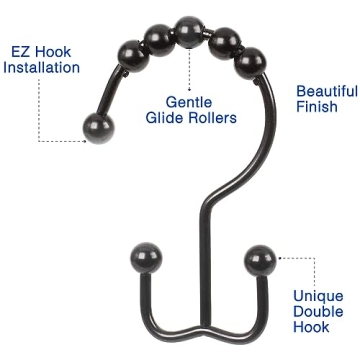 Matte Black Shower Hooks Rust-Resistant Smooth Gliding