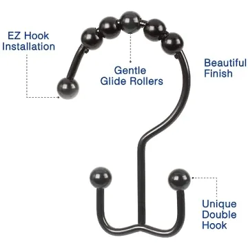 Matte Black Shower Hooks Rust-Resistant Smooth Gliding