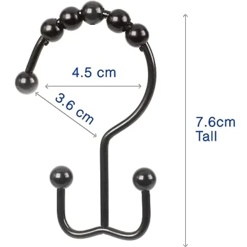 Matte Black Shower Hooks Rust-Resistant Smooth Gliding