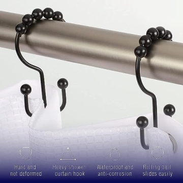 Matte Black Shower Hooks Rust-Resistant Smooth Gliding
