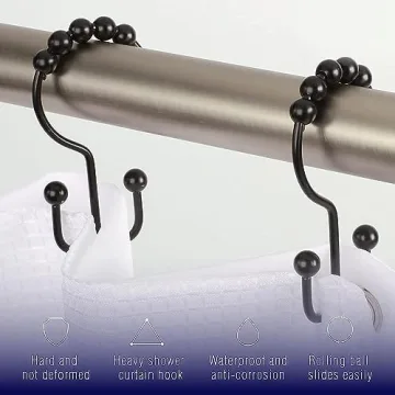 Matte Black Shower Hooks Rust-Resistant Smooth Gliding