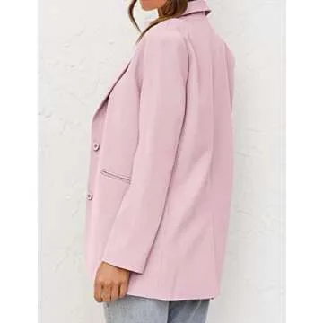 MEROKEETY Women's 2024 Fall Casual Blazers Long Sleeve Lapel Open Front Button Work Blazer Jackets with Pockets, Pink, XL