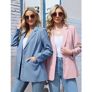 MEROKEETY Women's 2024 Fall Casual Blazers Long Sleeve Lapel Open Front Button Work Blazer Jackets with Pockets, Pink, XL
