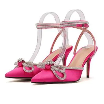 Arqa Rhinestone Bow Heels - Elegant Satin Stiletto Pumps