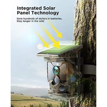 CEYOMUR 4K 30fps Solar Trail Camera, WiFi Bluetooth 46MP Game Camera, Trail Camera with 120°Detection Angle Night Vision Motion Activated IP66 Waterproof for Wildlife Scouting with 32GB Micro SD Card