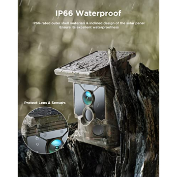 CEYOMUR 4K 30fps Solar Trail Camera, WiFi Bluetooth 46MP Game Camera, Trail Camera with 120°Detection Angle Night Vision Motion Activated IP66 Waterproof for Wildlife Scouting with 32GB Micro SD Card