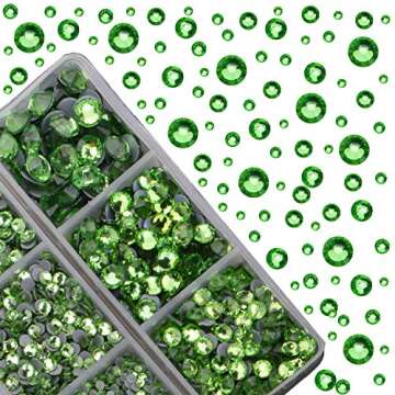 4000pcs Mixed Size Hot Fix Round Crystals Gems Glass Stones Hotfix Flat Back Rhinestones (Peridot)
