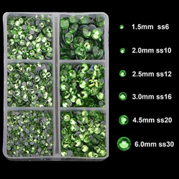 4000pcs Mixed Size Hot Fix Round Crystals Gems Glass Stones Hotfix Flat Back Rhinestones (Peridot)
