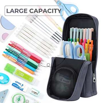 OMNGE Big Capacity Pencil Case Standing Pencil Pen Case High-standard Canvas Pen Holder Supplies for Office College School Girl Boy Men Women (Deep grey)