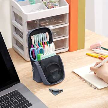 OMNGE Big Capacity Pencil Case Standing Pencil Pen Case High-standard Canvas Pen Holder Supplies for Office College School Girl Boy Men Women (Deep grey)