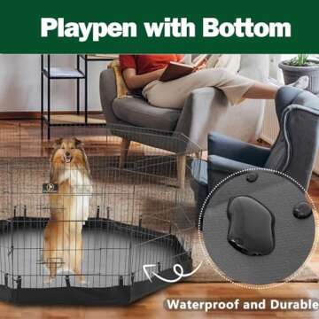 PJYuCien Dog Playpen, 8 Panels 24’’H Dog Pens Indoor with Bottom Pad, Metal Foldable Pet Puppy E...