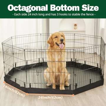PJYuCien Dog Playpen, 8 Panels 24’’H Dog Pens Indoor with Bottom Pad, Metal Foldable Pet Puppy Exercise Fence Crate Kennel, Better for Small Animals,Black