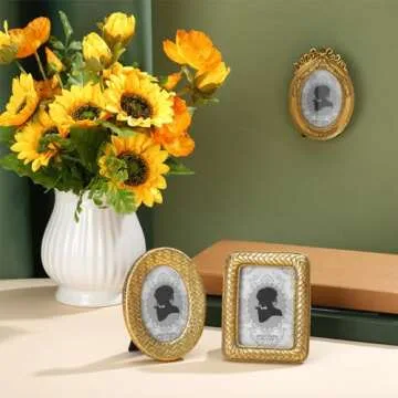 Vicenpal 3 Pcs Tiny Picture Frame Small Picture Frames Vintage Oval Photo Frames Gold Vintage Baroque Ornate Antique Photo Display Resin Oval Frame Table Display for Home Wedding