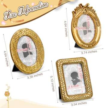 Vicenpal 3 Pcs Tiny Picture Frame Small Picture Frames Vintage Oval Photo Frames Gold Vintage Baroque Ornate Antique Photo Display Resin Oval Frame Table Display for Home Wedding